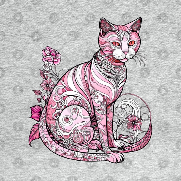 Glamourous Pink Art Nouveau Kitty by VioletGrant